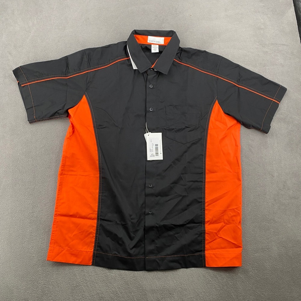 North End Mens Black Orange Colorblock Work Shirt Short Sleeve 87042 Large NWT